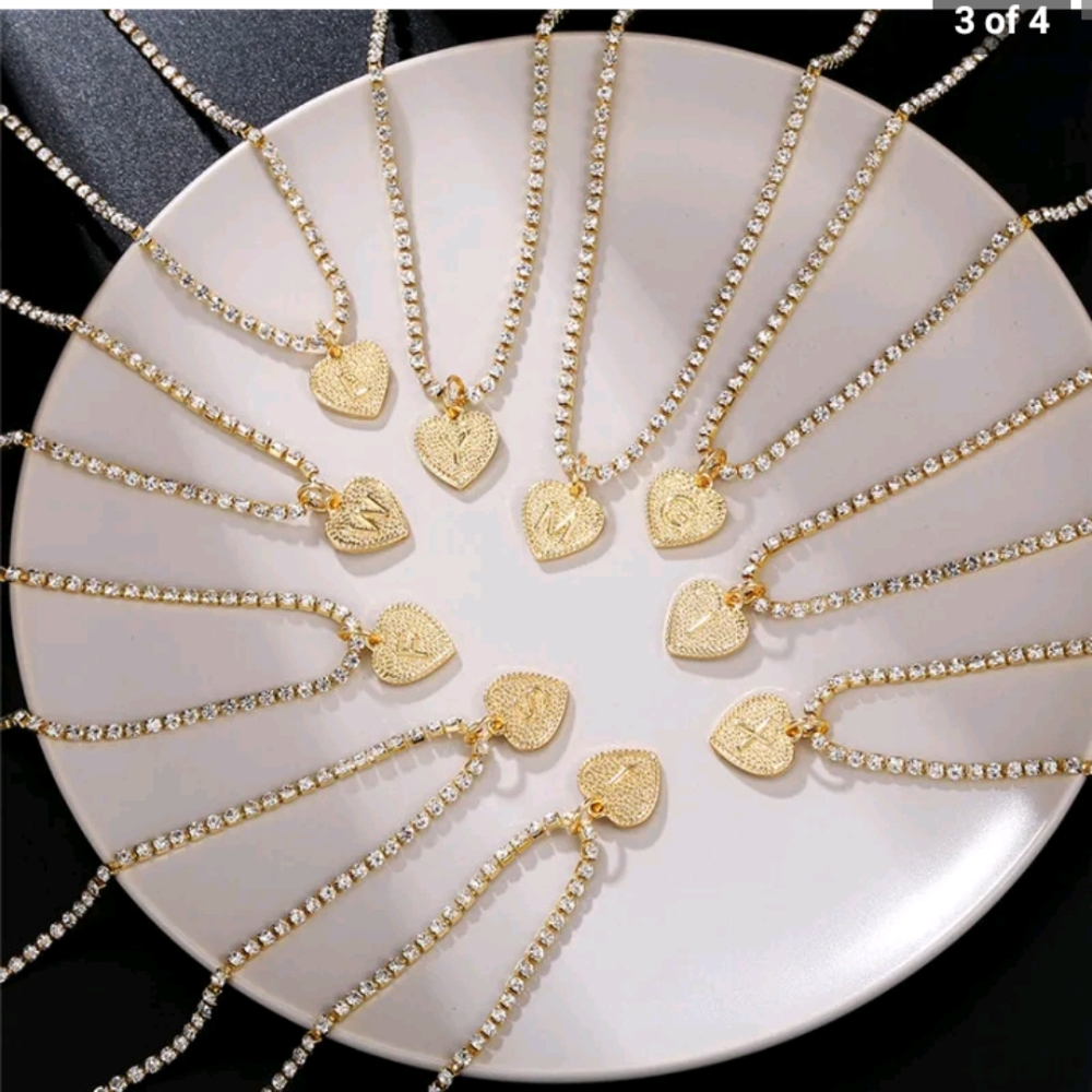 New gold plated heart initial crystal necklace